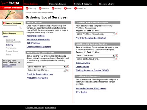 Verizon Wholesale, Local Ordering