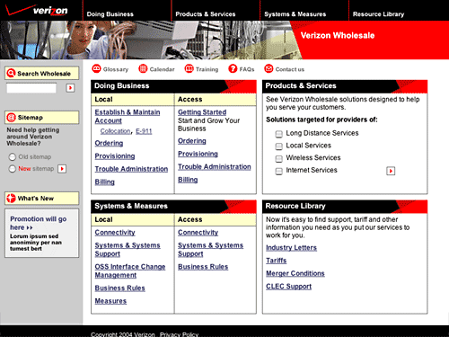 Verizon Wholesale, Advanced Information Architecture Redesign